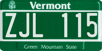 VT license plate ZJL115