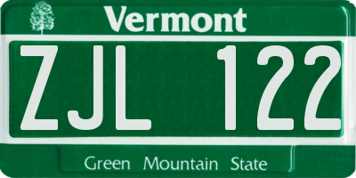 VT license plate ZJL122
