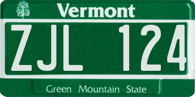 VT license plate ZJL124
