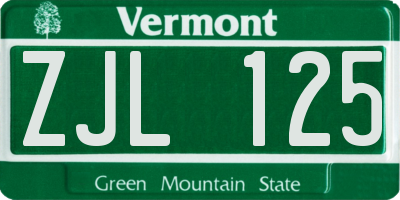 VT license plate ZJL125