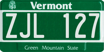 VT license plate ZJL127