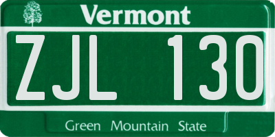 VT license plate ZJL130