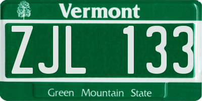 VT license plate ZJL133
