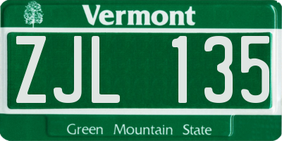 VT license plate ZJL135