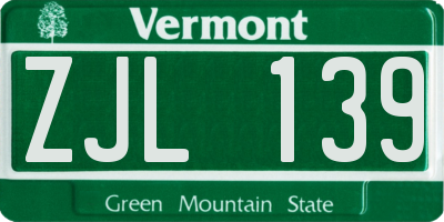 VT license plate ZJL139