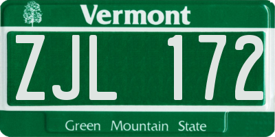 VT license plate ZJL172