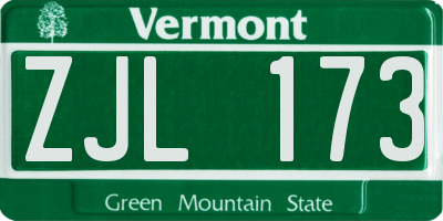 VT license plate ZJL173