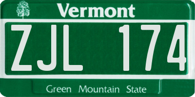 VT license plate ZJL174