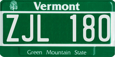 VT license plate ZJL180