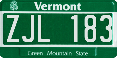 VT license plate ZJL183