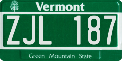 VT license plate ZJL187