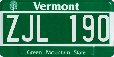 VT license plate ZJL190