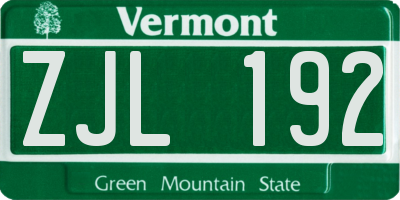 VT license plate ZJL192