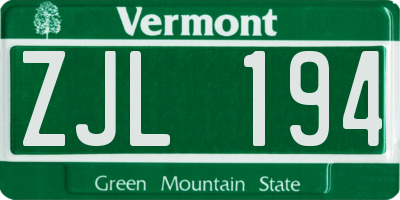VT license plate ZJL194