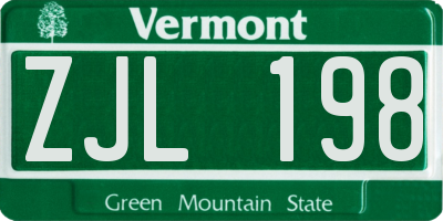 VT license plate ZJL198