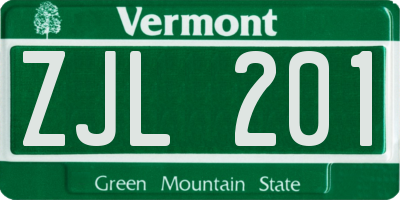 VT license plate ZJL201
