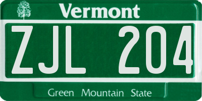 VT license plate ZJL204