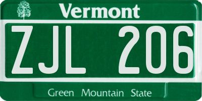VT license plate ZJL206