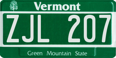 VT license plate ZJL207