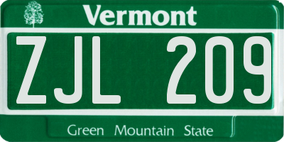 VT license plate ZJL209