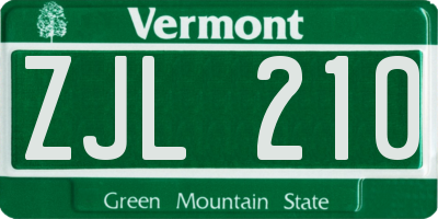 VT license plate ZJL210