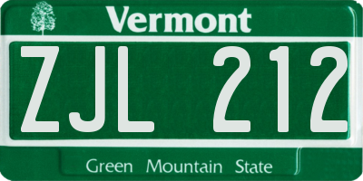 VT license plate ZJL212