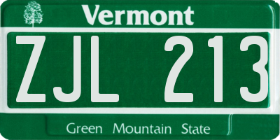 VT license plate ZJL213