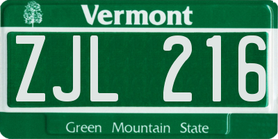 VT license plate ZJL216