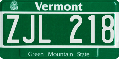 VT license plate ZJL218