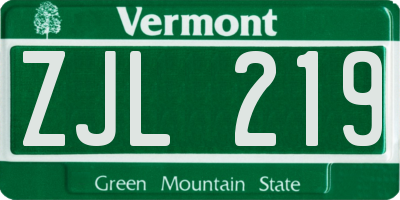 VT license plate ZJL219