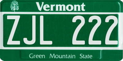 VT license plate ZJL222