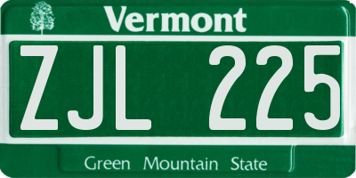 VT license plate ZJL225