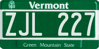VT license plate ZJL227