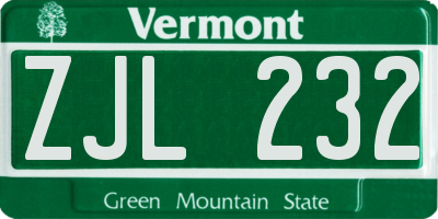 VT license plate ZJL232