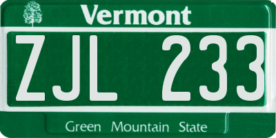 VT license plate ZJL233