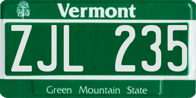 VT license plate ZJL235