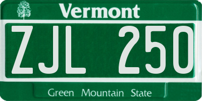 VT license plate ZJL250