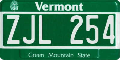 VT license plate ZJL254
