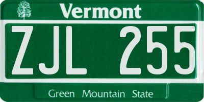 VT license plate ZJL255