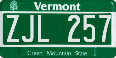 VT license plate ZJL257