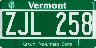 VT license plate ZJL258