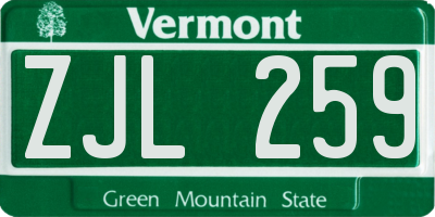 VT license plate ZJL259