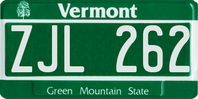 VT license plate ZJL262