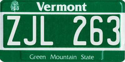 VT license plate ZJL263