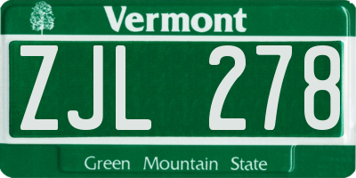 VT license plate ZJL278