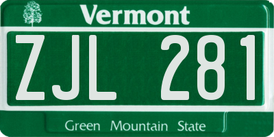 VT license plate ZJL281
