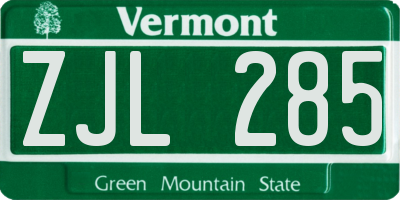 VT license plate ZJL285