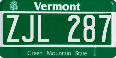 VT license plate ZJL287