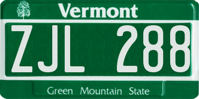 VT license plate ZJL288