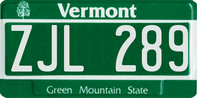 VT license plate ZJL289